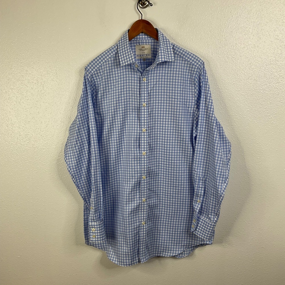 Hawes & Curtis Classic Fit Blue‎ Check Long Sleeve Button Down Shirt Size 16/36